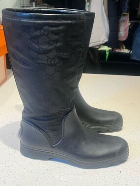 Gucci Black Monogram Tall Rain Boots